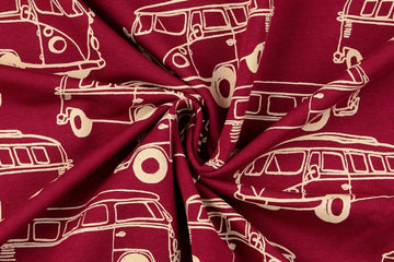 French Terry mit Bussen, Camper, Oekotex, bordeaux, rot, 0,5 m